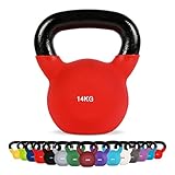 MSPORTS Kettlebell Neopren 2 – 30 kg inkl. Übungsposter (14 Kg - Rot) Kugelhantel